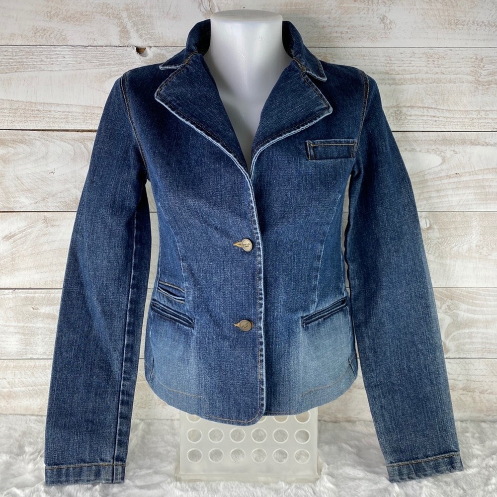 WAX & CO Jeans Collared Denim‎ Jacket Front Button Up Distressed Size Small